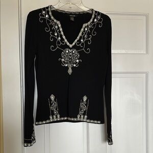 Vintage Designer Black Embellished Women's Top - Dolce Cabo